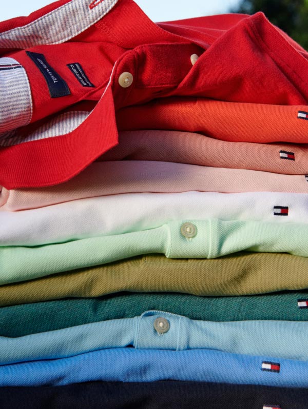 An assortment of colorful polos, new from Tommy Hilfiger.