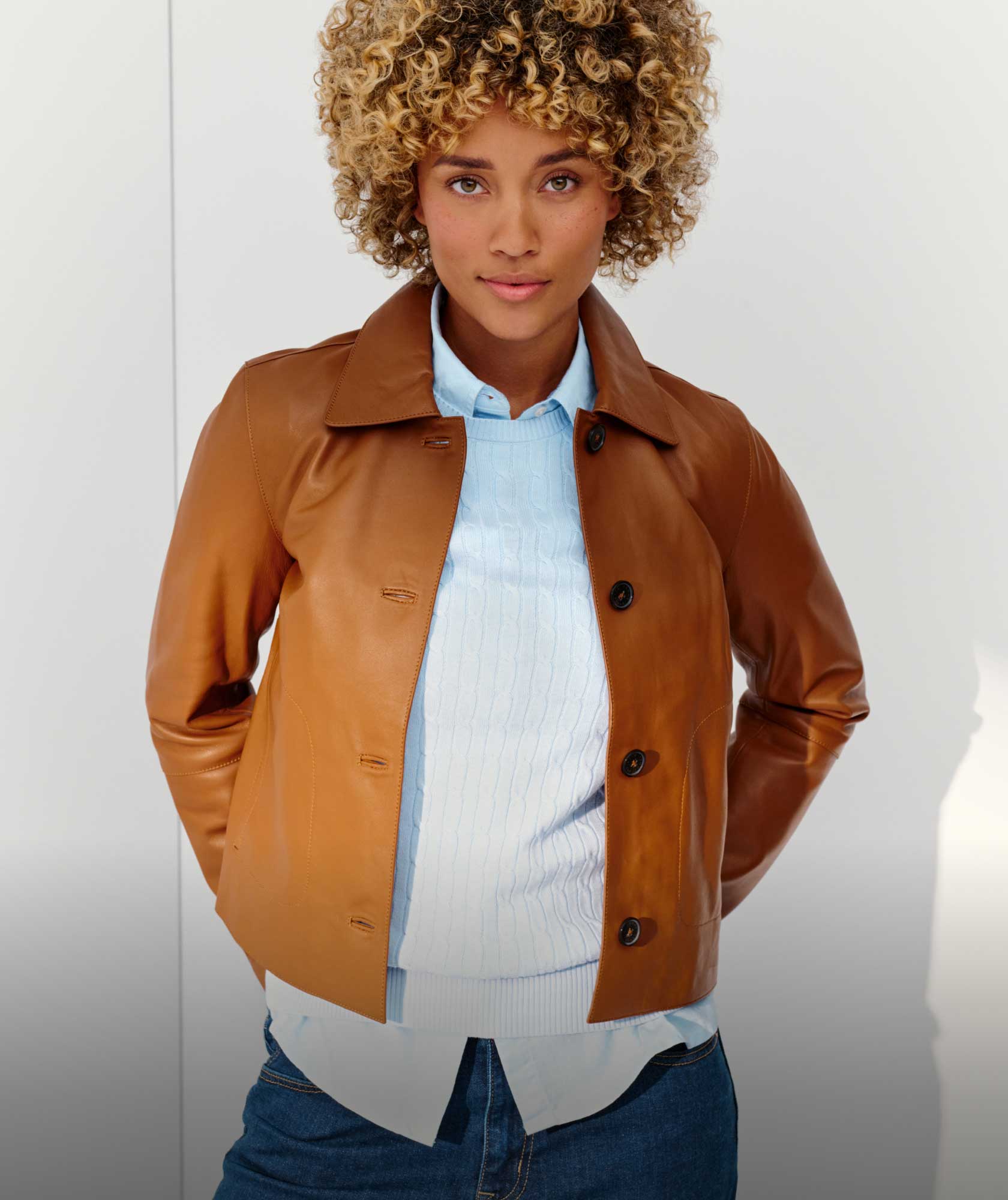 Elle Smith Modeling Tommy Hilfiger Leather Jacket