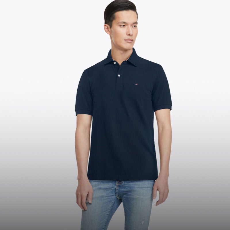 Tommy Hilfiger Mens Light Blue Cotton Short Sleeves Striped Regular Polo T-Shirt