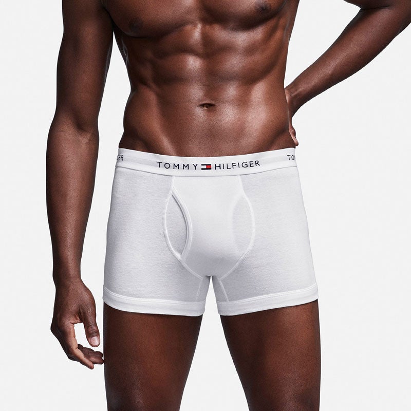 Men's white trunks with cocks, low-waist underpants, tailored fit