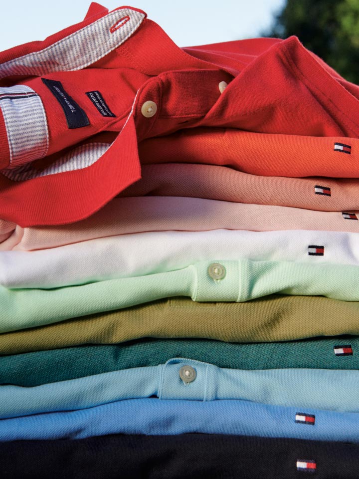 An assortment of colorful polos, new from Tommy Hilfiger.