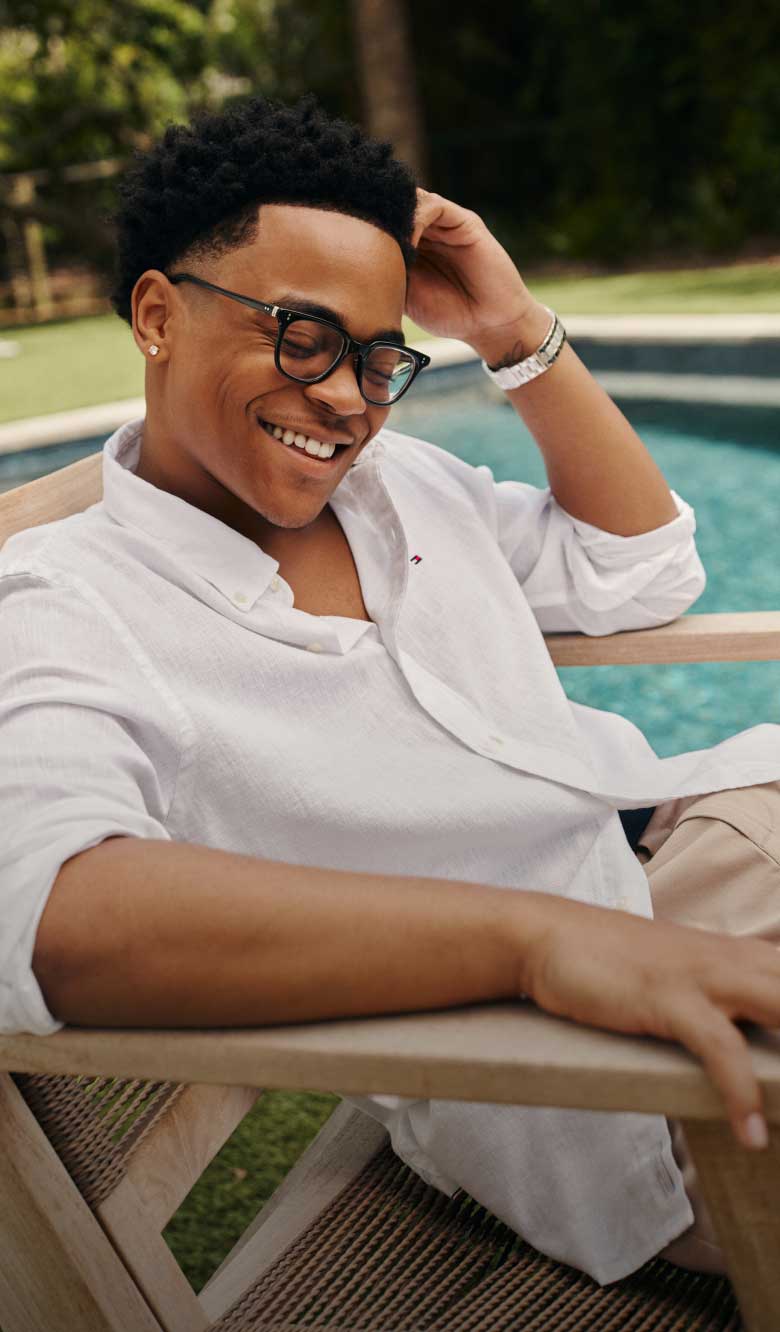 Actor Michael Rainey, Jr. wears an oxford, new from Tommy Hilfiger.