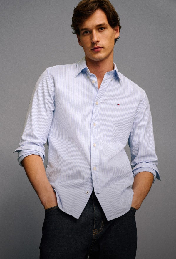 Tommy hilfiger red white and blue shirt on sale