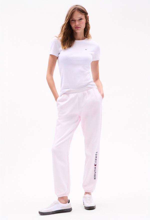 Woman Wearing Tommy Hilfiger Logo Sweatpants