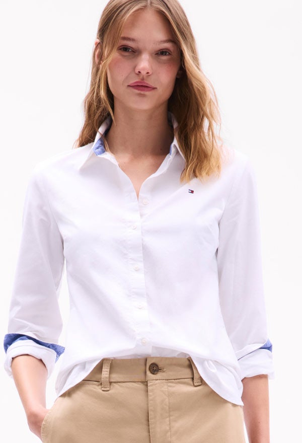 Woman Wearing Tommy Hilfiger Button Down Shirt