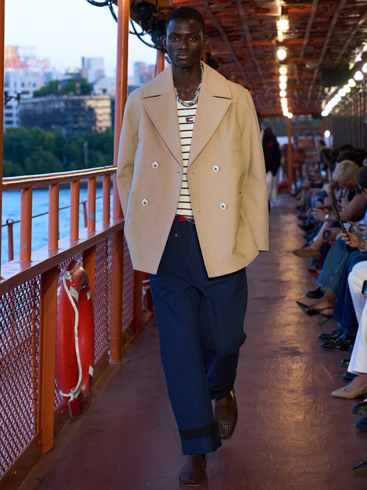 Shop the Look: Double-Breasted Peacoat, Silk and Cashmere Blend Sweater Tank and Navy and Black Tonal Chino pants
