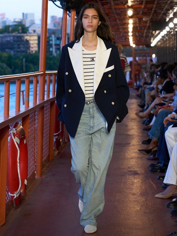Shop the Look: Double-Breasted Blazer, Denim Utility Pant and Crochet Mules