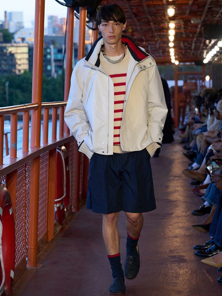 Shop the Look: Regatta Jacket, Embroidered Logo Breton Stripe Sweater and Wide-Leg Crinkle Chino Shorts