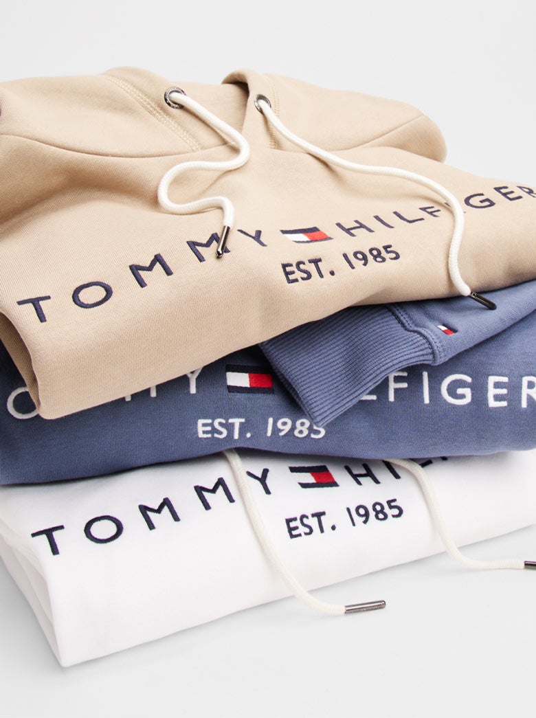Tommy Hilfiger logo hoodies folded ans stacked on each other