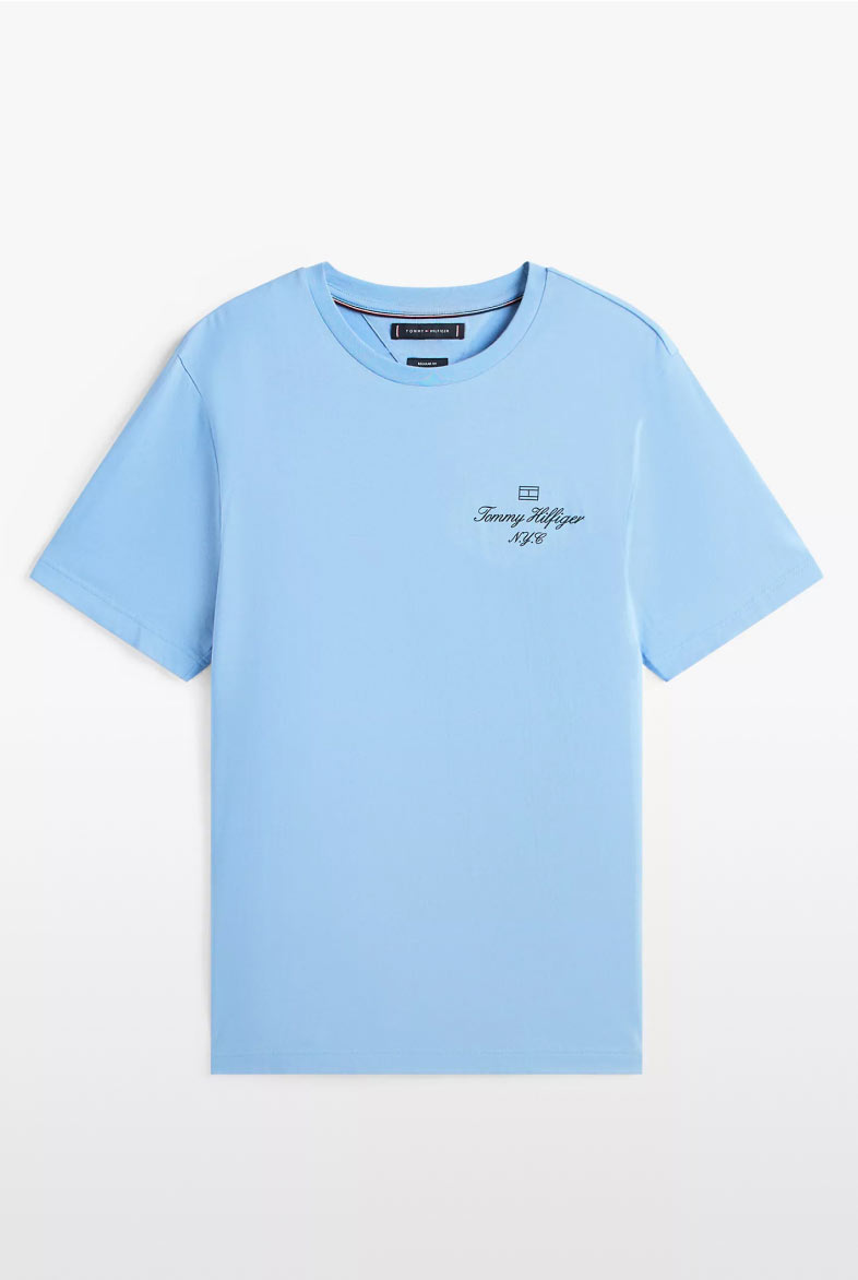 Blue tommy hlfiger tshirt with emboridery on the left chest