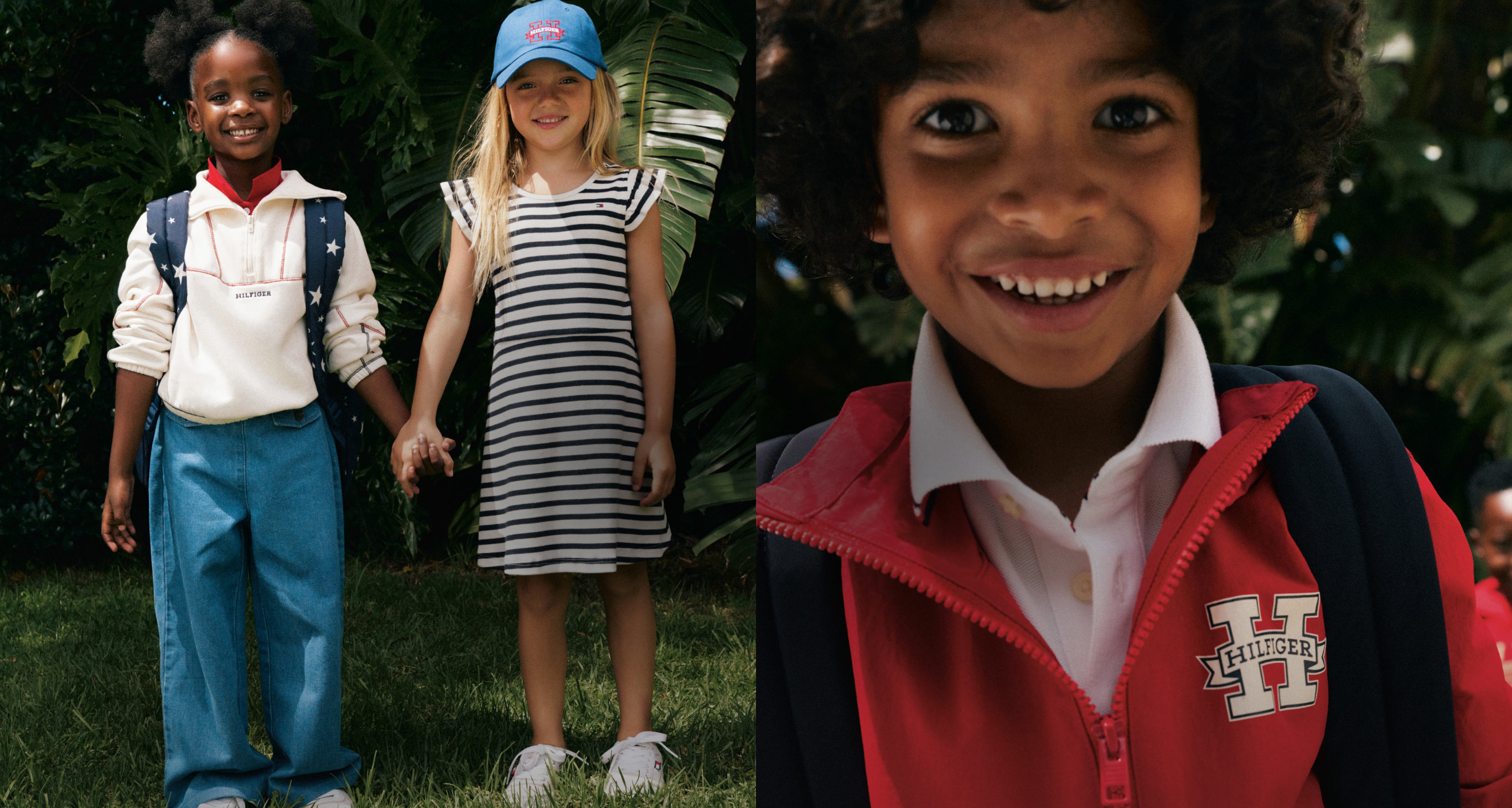 Kids smiling wearing Tommy Hilfiger for their first day of school