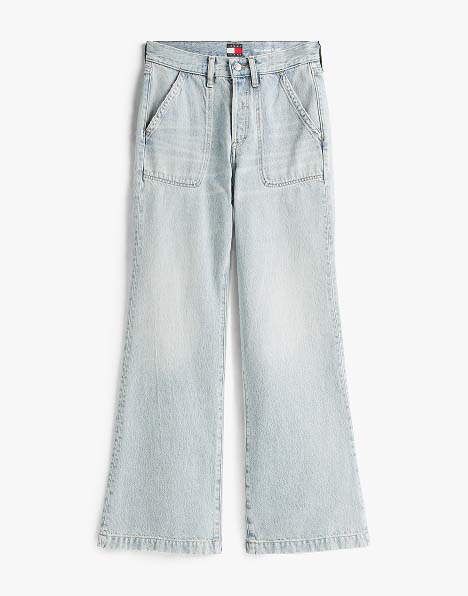 Light-wash wide-leg Tommy Jeans denim with subtle fading and classic five-pocket styling