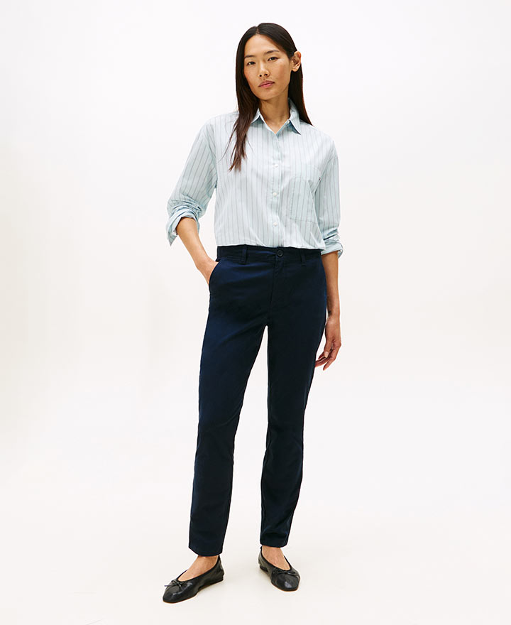 Female model wearing Tommy Hilfiger denim.