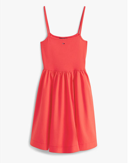 Coral Tommy Hilfiger slip dress on a white background.