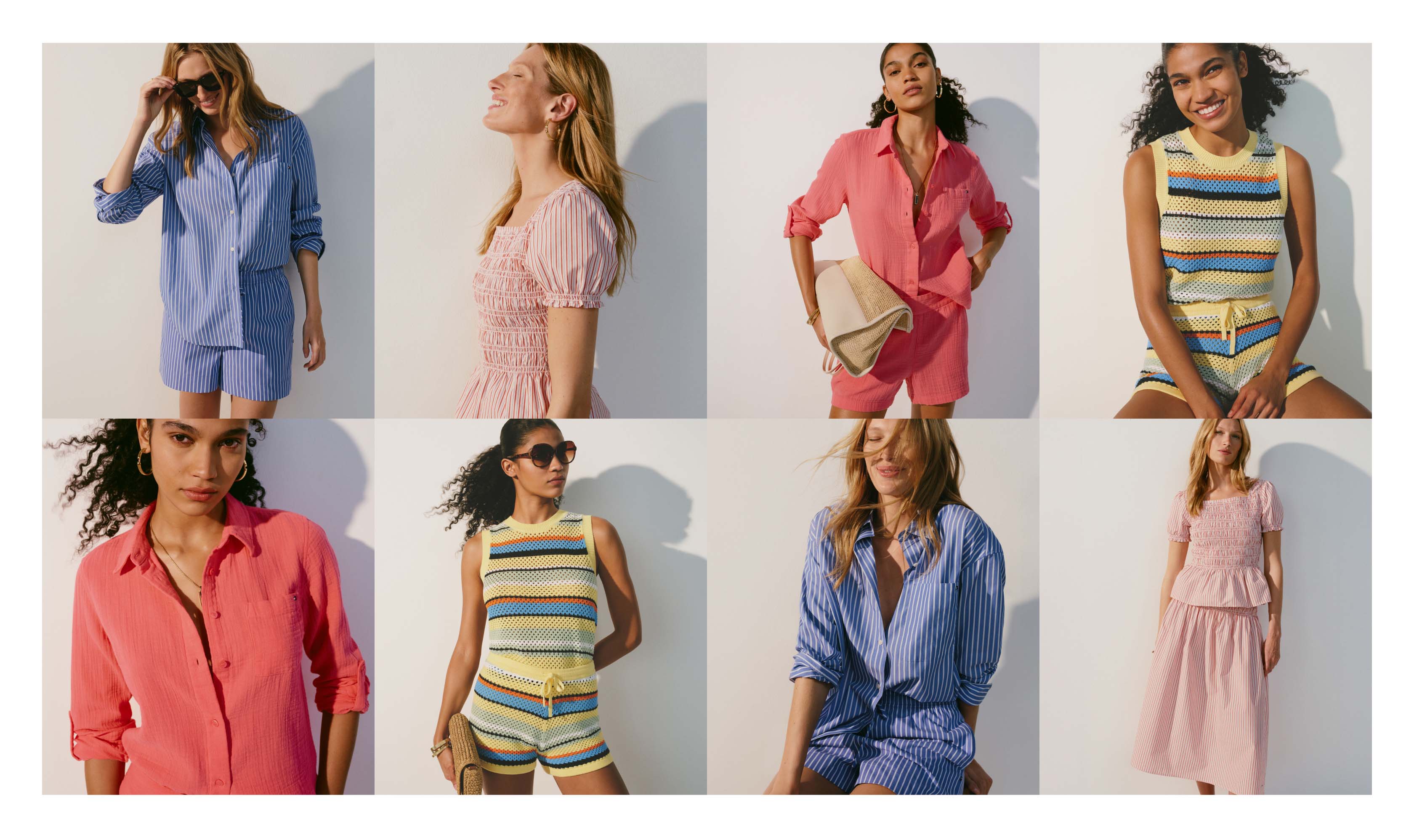 A collage of various female models wearing Tommy Hilfiger matching sets.
