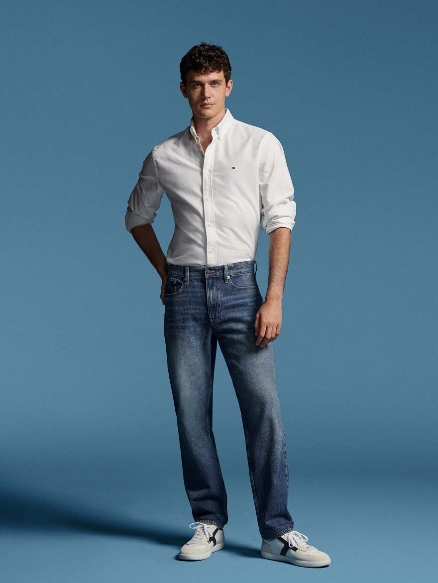 Model wearing a relaxed Tommy Hilfiger Jeans
