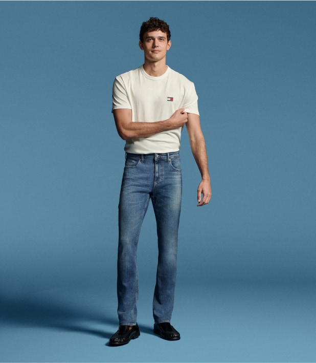Model wearing a slim Tommy Hilfiger Jeans