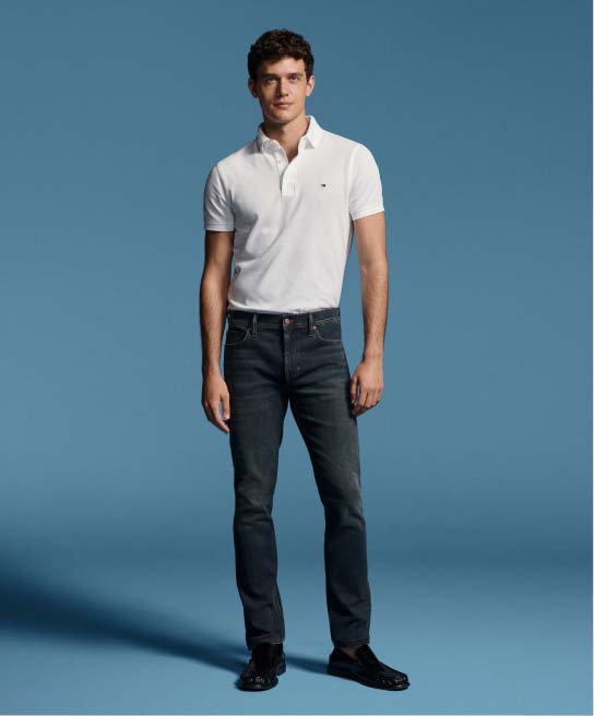 Model wearing skinny Tommy Hilfiger Jeans