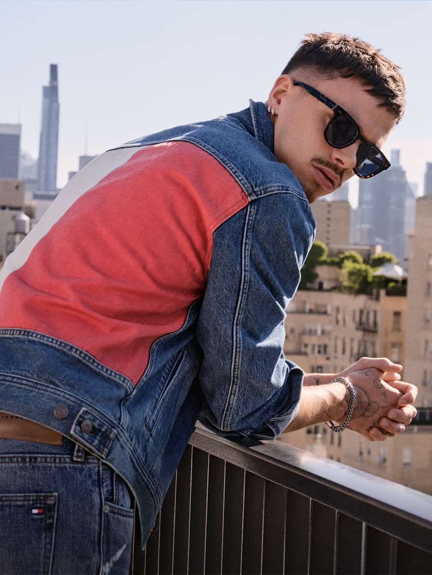 Romeo Beckham wearing all denim Tommy Hilfiger outifts