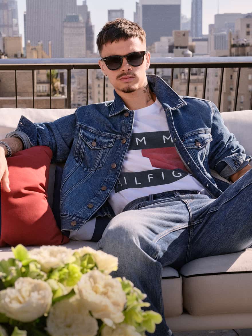 Romeo Beckham wearing all denim Tommy Hilfiger outifts