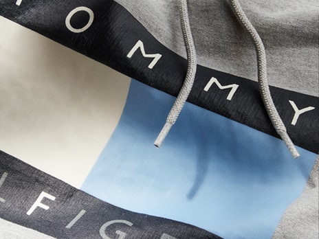 Model wearing the Tommy Hilfiger x FRGMT capsule.