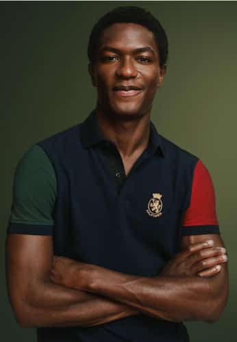 Model wearing Tommy Hilfiger Polo.